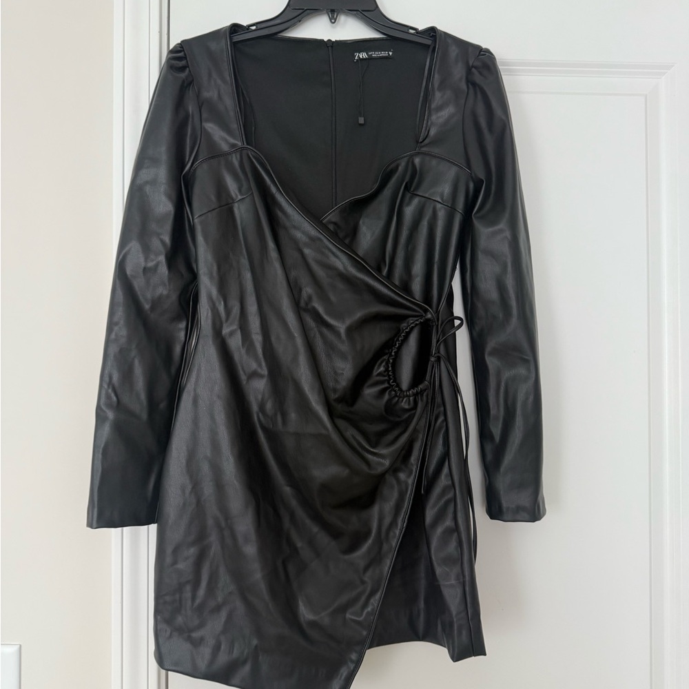 Zara Black Faux Leather Mini Dress